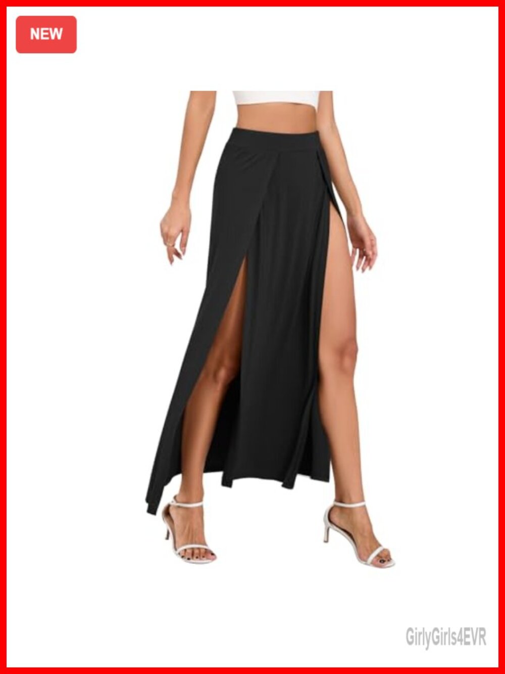Women's Double High Slit Maxi Skirt Viscose Elastane High Elastic Waist